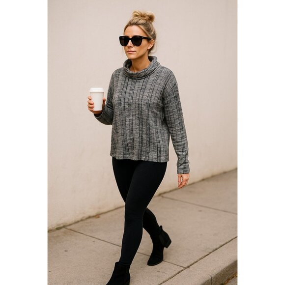 Knox Rose Plaid Cowl Neck Sweater Top XXL Gray Black Cozy Stretch Lounge - Picture 5 of 9